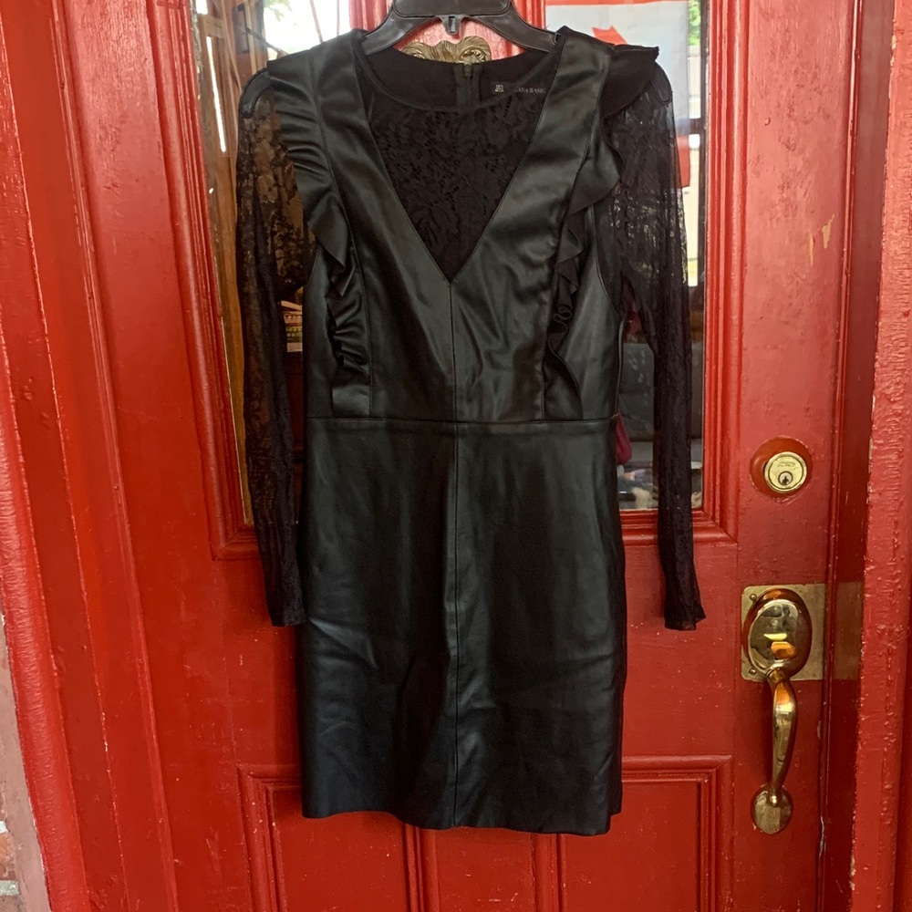 Zara Black Long Sleeve Dress with Lace Detail